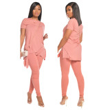 Women's Solid Color Pleated Casual Two-piece Set