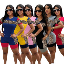 Plus size women's fashion leopard print Patchwork two-piece Set