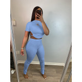 Fashion Women's Sexy Backless Drawstring Pleated Solid Color Ribbed Split Casual Two-Piece Pants Set