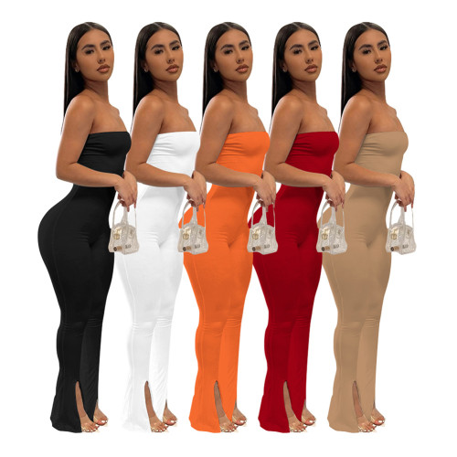 Women's spring and summer solid color tube top solid color sexy slim jumpsuit
