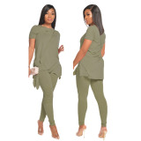 Women's Solid Color Pleated Casual Two-piece Set