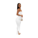 Women's spring and summer solid color tube top solid color sexy slim jumpsuit