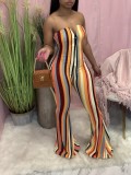 Damen Sexy Print Flared V-Neck Tube Top Jumpsuit
