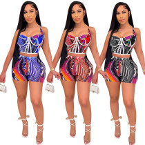 Women's Fashion Sexy Suit Casual Round Neck Two Piece Sports Print Set