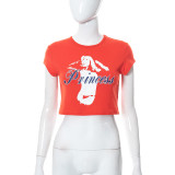 Sommer-Rundhals-Pullover mit kurzen Ärmeln, bedrucktes Crop-Casual-Top-T-Shirt für Damen