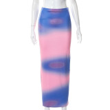 Sommer neuer Farbdruck elastischer, figurbetonter, lässiger Damenkleidrock mit hoher Taille