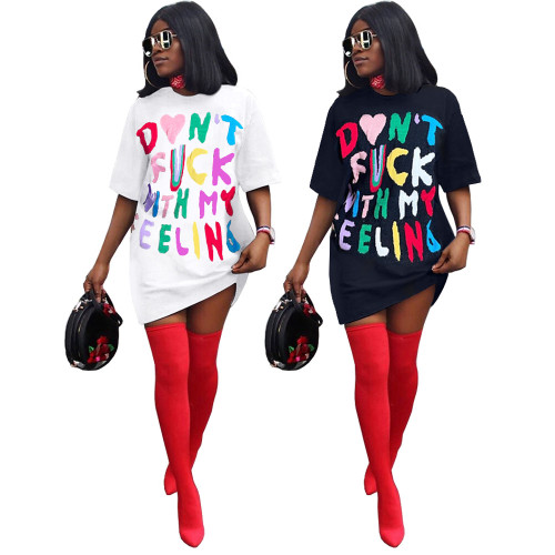 Women's Fashion Multicolor Contrast Letter T-Shirt Dress