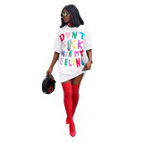 Damenmode Multicolor Contrast Letter T-Shirt Kleid