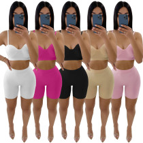 Sommer Frauen Sexy Crop Top und Low-Waist Slim Shorts einfarbig zweiteiliges Set