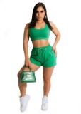 Sommer-Frauen-beiläufiges einfarbiges bauchfreies Oberteil und Shorts Sportwear zweiteiliges Set