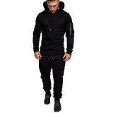 Men  Autumn Winter Zip Hoodie Solid Color And Sports Pants Two Piece Set