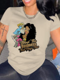 Damen-Sommer-T-Shirt mit Rundhalsausschnitt und bedruckten Buchstaben