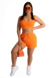 Sommer-Frauen-beiläufiges einfarbiges bauchfreies Oberteil und Shorts Sportwear zweiteiliges Set