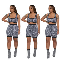 Women Fashion Casual Tank Top And Shorts Printed Two-Piece Set