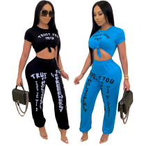 Women Summer Sexy Pirnt Crop Top And Pant Two Piece Set
