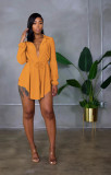 Women Spring Summer Solid Color Lace-Up Shirt And Shorts Two-Piece Set