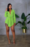 Women Spring Summer Solid Color Lace-Up Shirt And Shorts Two-Piece Set