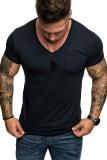 Men Summer Solid Color Slim Pocket Short Sleeve T-Shirt