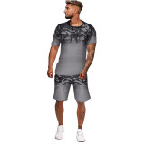 Men Summer Short Sleeve Digital Print Short Sleeve T-Shirt And Shorts Two Piece Set