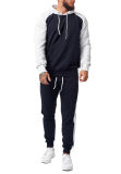 Men Winter Sportswear Colorblock Hooded Jacket And Casual Pant Two-Piece Set