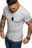 Men Summer Solid Color Slim Pocket Short Sleeve T-Shirt