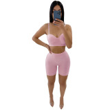 Summer Women Sexy Crop Top And Low-Waist Slim Shorts Solid Color Two-Piece Set