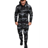 Men  Autumn Winter Zip Hoodie Solid Color And Sports Pants Two Piece Set