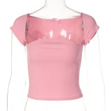 Sommer-Damenmode One-Shoulder-Quadrat-Ausschnitt sexy Slim Cropped Nabel Kurzarm-T-Shirt Frauen