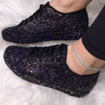 Autumn and winter single shoes sequin flat lace casual large size women's shoes sequin shoes small white shoes lace 43 yards