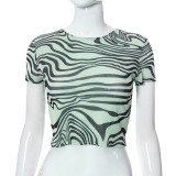 Sommer-Rundhalspullover mit kurzen Ärmeln und bedrucktem Nabel, lässiges Damen-Top-T-Shirt