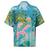 Kurzärmliges Hemd-T-Shirt-Oberteil im Strandresort-Stil für Damen mit lockerem Revers