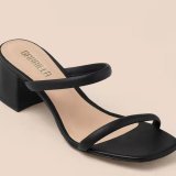 Summer tie square head thin strap thick heel slippers 43 large size open toe high heel sandals women