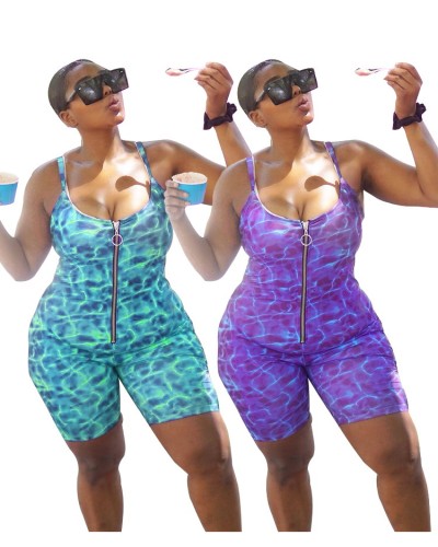 Plus Size Sexy plunging Sling Zipper Sleeveless One Piece Jumpsuit