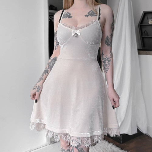 Dantel Askılı Elbise İlkbahar/Yaz patchwork Moda Seksi Kısa Etek