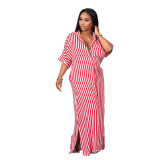 Spring/Summer Mid Sleeve Loose Striped Shirt Long Dress