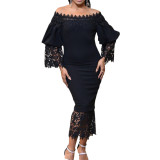 Summer lace patchwork off shoulder bodycon party dress