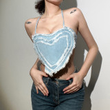 Sexy rückenfreie, tief geschnittene Neckholder-Träger-Slim-Fit-Weste aus gewaschenem Jeansstoff für Sommerfrauen