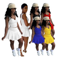 Ropa de tenis de color sólido para mujer, traje de ocio deportivo, chaleco, falda, traje