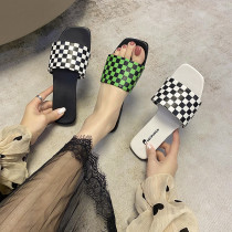 Zapatos de mujer de talla grande, sandalias de tablero de ajedrez de moda informal de verano para mujer, zapatillas de mujer, chanclas a cuadros para mujer