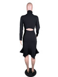 Women's ribbed Faux Wool Characteristic Hem Long Skirt