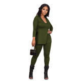 Women's sexy solid color V-neck split loose two-piece nightclub suit