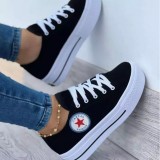 Spring and summer flat bottom thick bottom round toe lace up women's single shoes large size casual shoes women