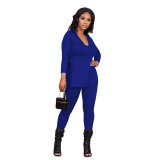 Women's sexy solid color V-neck split loose two-piece nightclub suit