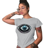 Rundhals-Pailletten-Kurzarm-T-Shirt für Damen