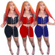 Women Summer Tie Rope Crop Top And Shorts Solid Color Two-Piece