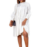 Women Spring Long Sleeve Wrinkled Solid Color Loose Oversized Shirt Dress