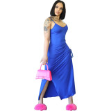Frauen Sommer Sexy Schlitz Stretch Einfarbig Träger Langes Kleid