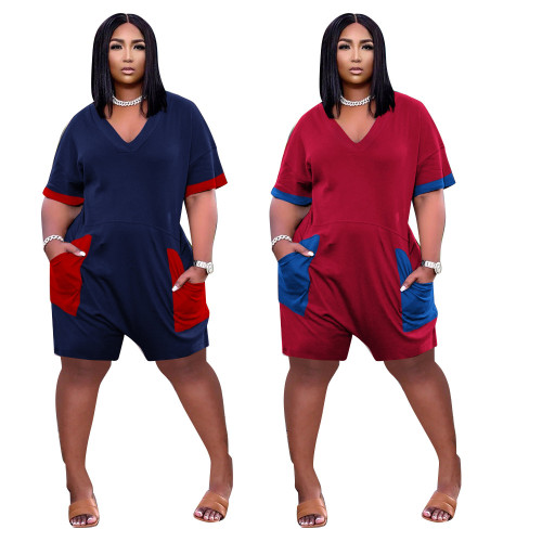 Macacão casual folgado moda feminina plus size colorblock