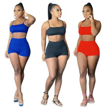Women Summer Camisole Ruched Top And Shorts Two-Piece Set