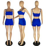 Damen-Sommer-Leibchen mit gerafftem Oberteil und Shorts, zweiteiliges Set